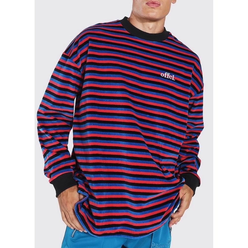 BoohooMAN Mens M Offcl Sweater Striped Velvet Preppy Streetwear Bohemian